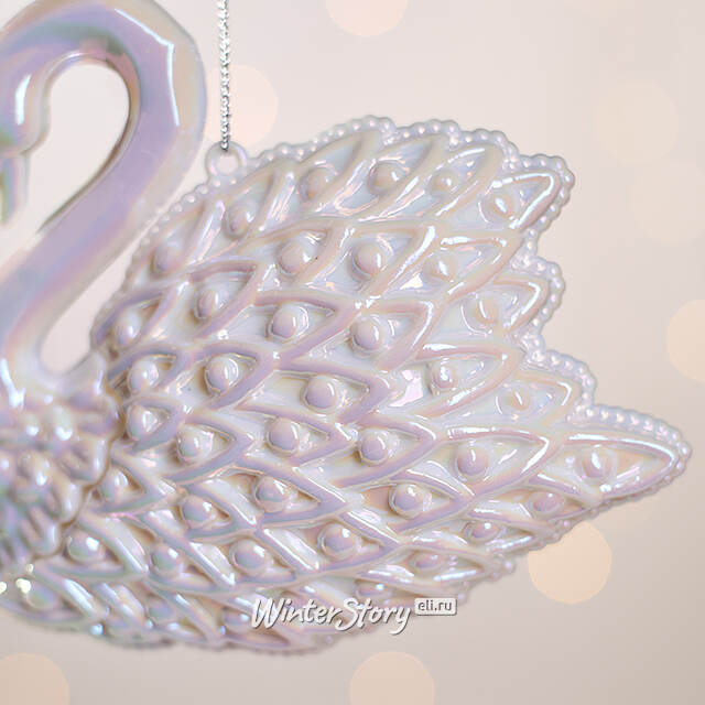 Елочная игрушка Лебединая Песня 12 см белая с перламутровым, подвеска Forest Market