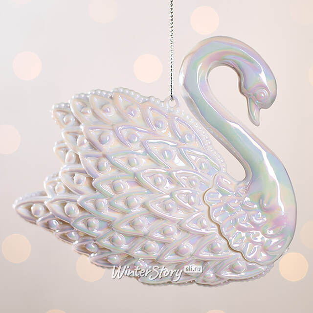 Елочная игрушка Лебединая Песня 12 см белая с перламутровым, подвеска Forest Market