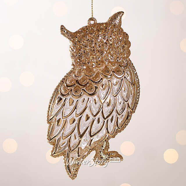Елочная игрушка Мудрая Сова 13 см золотая, подвеска Forest Market
