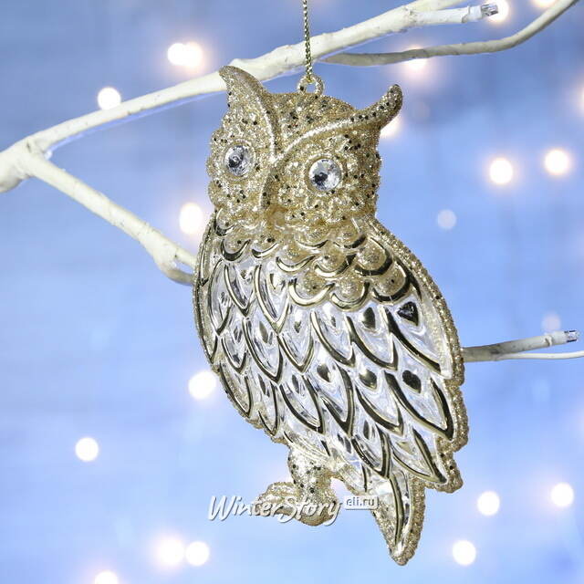 Елочная игрушка Мудрая Сова 13 см золотая, подвеска Forest Market