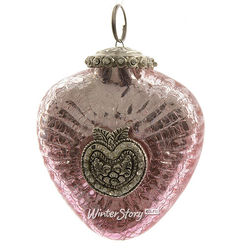 Елочная игрушка "Изящное сердечко", 9 см, розовый глянец, стекло, подвеска Kaemingk