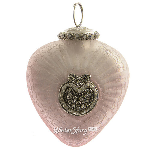 Винтажный шар Изящное сердечко 9 см розовый матовый, стекло Kaemingk