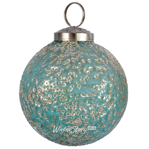 Винтажный шар Тающий Лед 8 см голубой, стекло Kaemingk