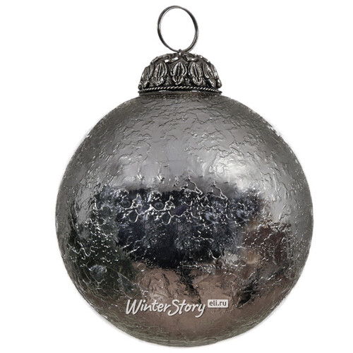 Винтажный елочный шар Торелли 10 см серебряный, стекло Kaemingk