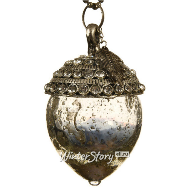 Винтажная елочная игрушка Желудь Бенуа 11 см дымчато-серебряный, стекло, подвеска Kaemingk