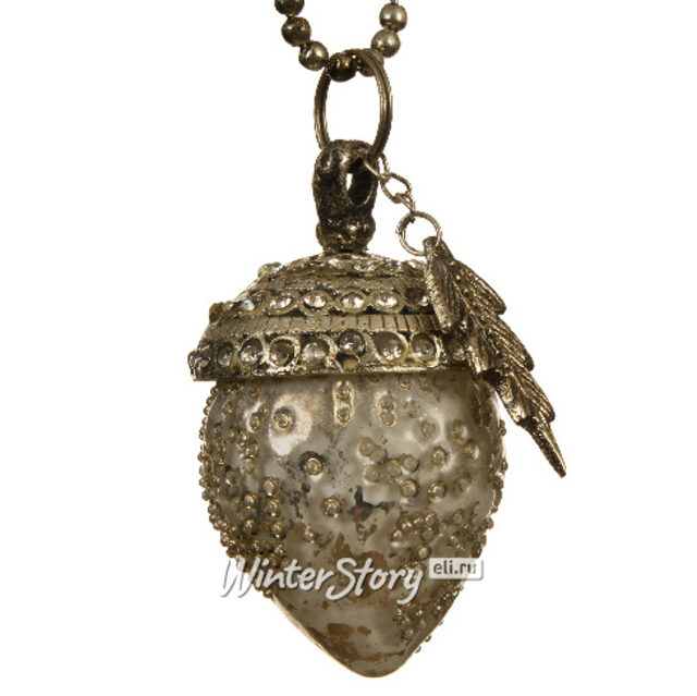 Винтажная елочная игрушка Желудь Бенуа 8 см жемчужно-серый, стекло, подвеска Kaemingk