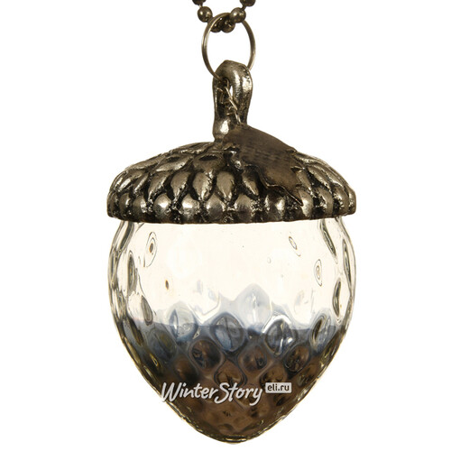 Винтажная елочная игрушка Желудь Анри 11 см серебряный, стекло, подвеска Kaemingk