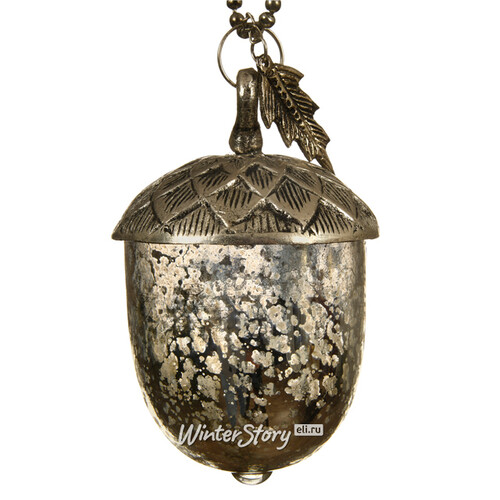 Винтажная елочная игрушка Желудь Теодоро 11 см серебряный, стекло, подвеска Kaemingk