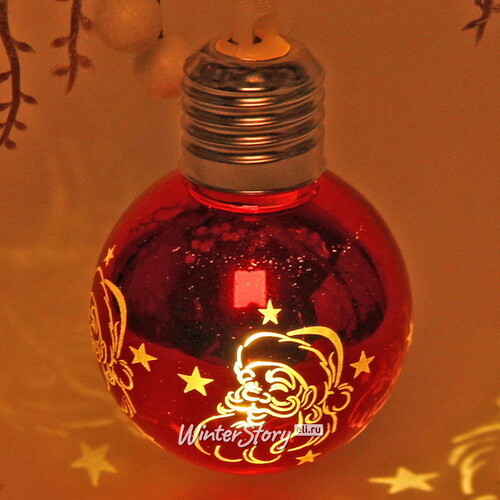 Светящийся елочный шар Дедушка Мороз 6 см, теплые белые LED, на батарейках Serpantin