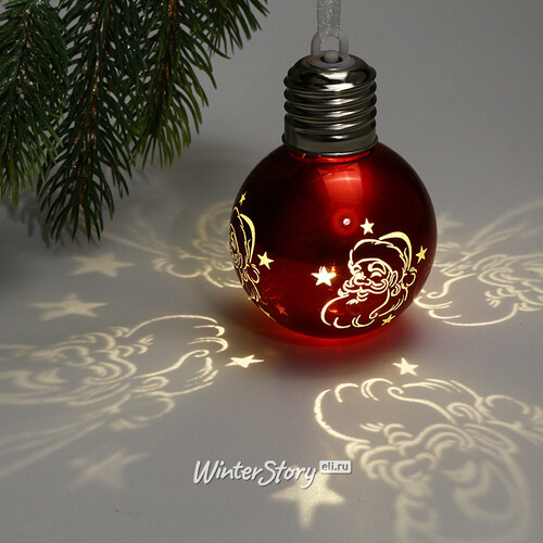 Светящийся елочный шар Дедушка Мороз 6 см, теплые белые LED, на батарейках Serpantin