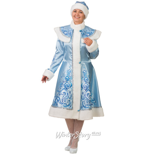 Карнавальный костюм для взрослых Снегурочка, сатиновый с аппликациями, голубой, 50-52 размер Батик