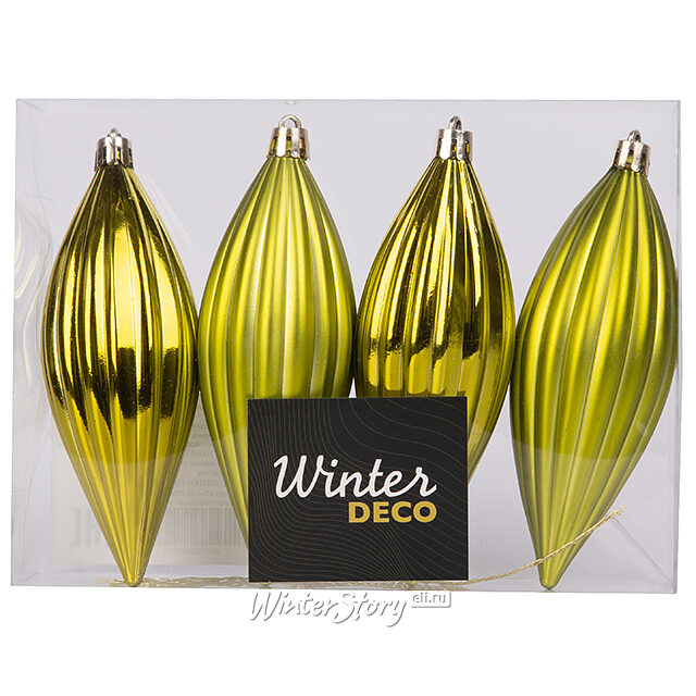 Набор елочных игрушек Сосульки Canaletto - Оливковый 13 см, 4 шт, пластик Winter Deco