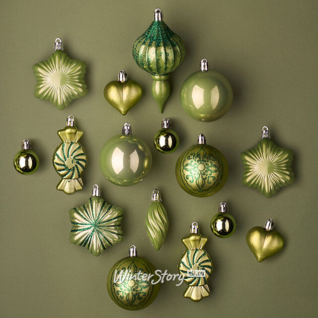 Набор елочных игрушек Tesoro Natale: Шалфейный 3-12 см, 32 шт, пластик Winter Deco