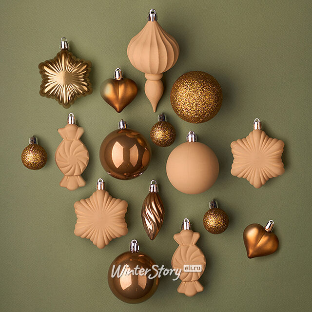 Набор елочных игрушек Tesoro Natale: Бежевое золото 3-12 см, 32 шт, пластик Winter Deco