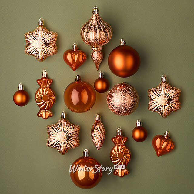 Набор елочных игрушек Tesoro Natale: Оранжевый 3-12 см, 32 шт, пластик Winter Deco