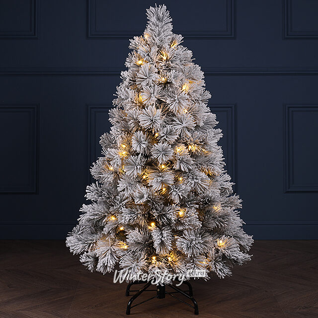 Искусственная елка с лампочками Монблан заснеженная 120 см, 100 теплых белых LED ламп, ЛЕСКА Winter Deco