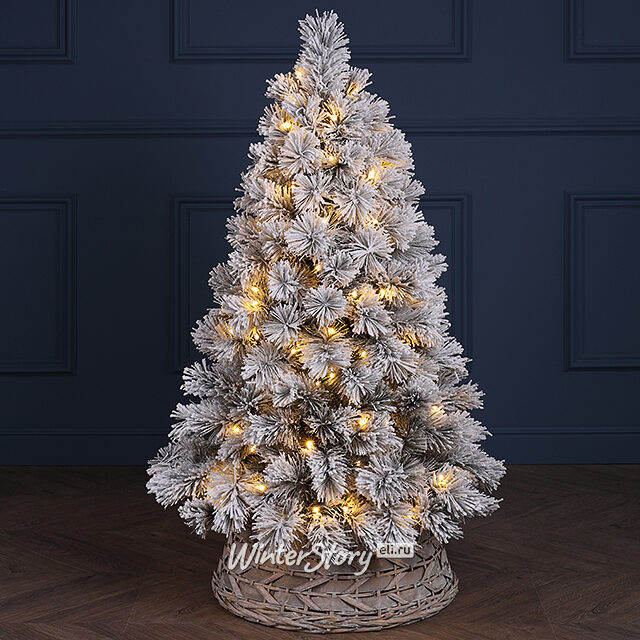 Искусственная елка с лампочками Монблан заснеженная 120 см, 100 теплых белых LED ламп, ЛЕСКА Winter Deco