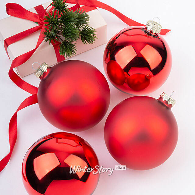 Набор стеклянных шаров 10 см красный mix, 4 шт Winter Deco