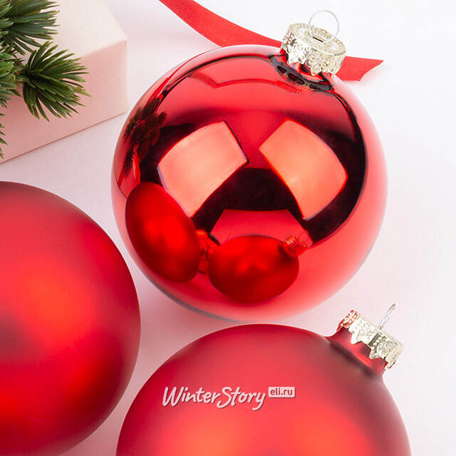 Набор стеклянных шаров 10 см красный mix, 4 шт Winter Deco