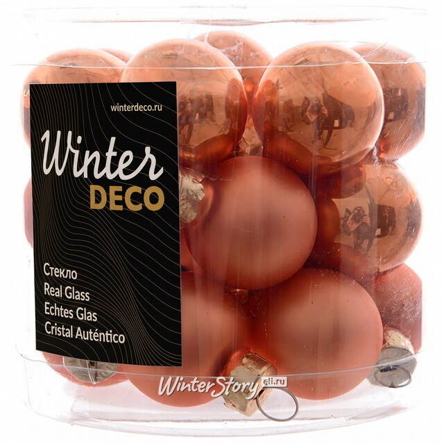 Набор стеклянных шаров 2.5 см оранжевый шелк микс, 24 шт Winter Deco