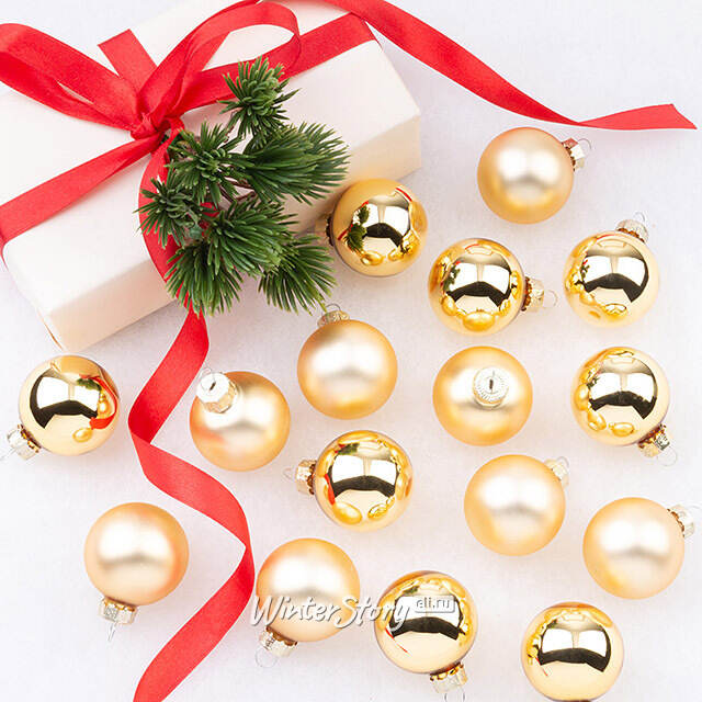 Набор стеклянных шаров 3.5 см золотой mix, 16 шт Winter Deco