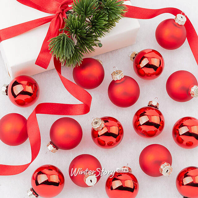 Набор стеклянных шаров 3.5 см красный mix, 16 шт Winter Deco