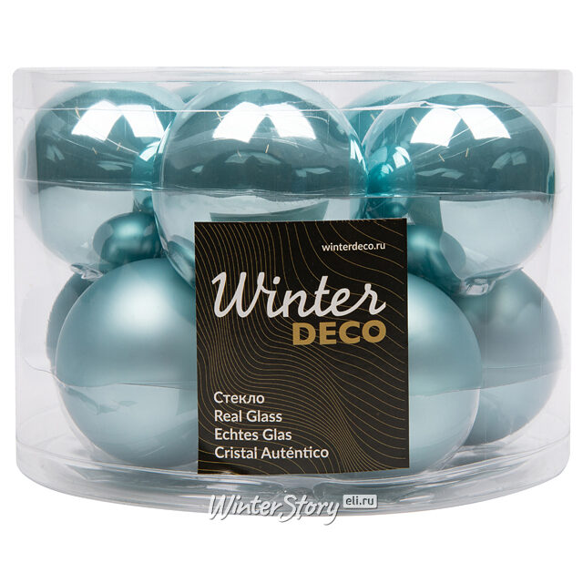Набор стеклянных шаров 6 см арктический голубой mix, 10 шт Winter Deco