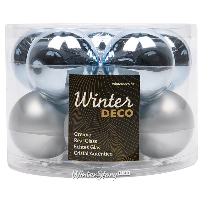 Набор стеклянных шаров 6 см голубой лёд mix, 10 шт Winter Deco