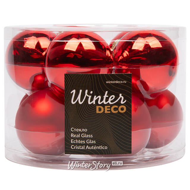 Набор стеклянных шаров 6 см красный микс, 10 шт Winter Deco