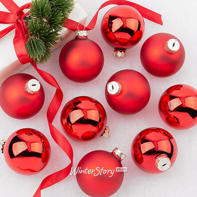 Набор стеклянных шаров 6 см красный микс, 10 шт Winter Deco