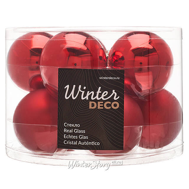 Набор стеклянных шаров 6 см красный микс, 10 шт Winter Deco