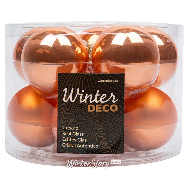 Набор стеклянных шаров 6 см оранжевый шелк mix, 10 шт Winter Deco