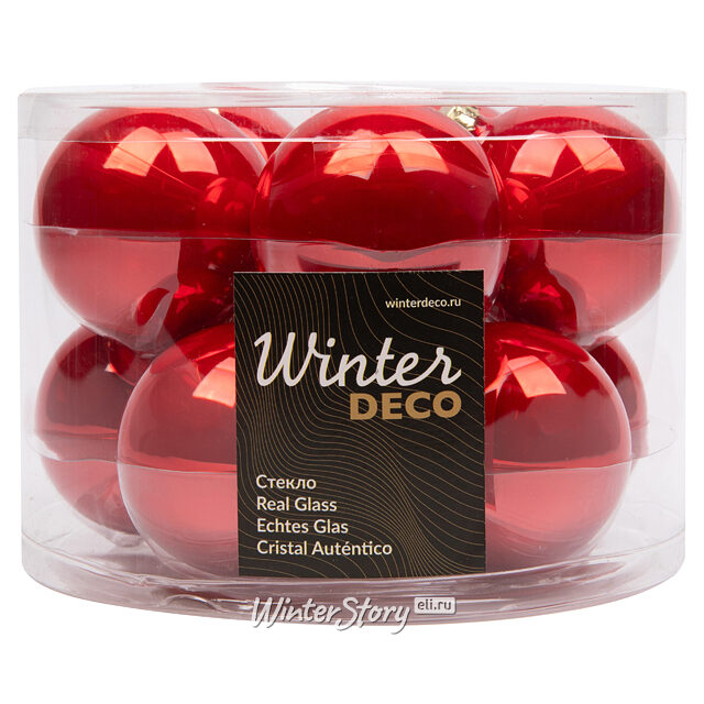 Набор стеклянных шаров 6 см рождественский красный глянцевый, 10 шт Winter Deco
