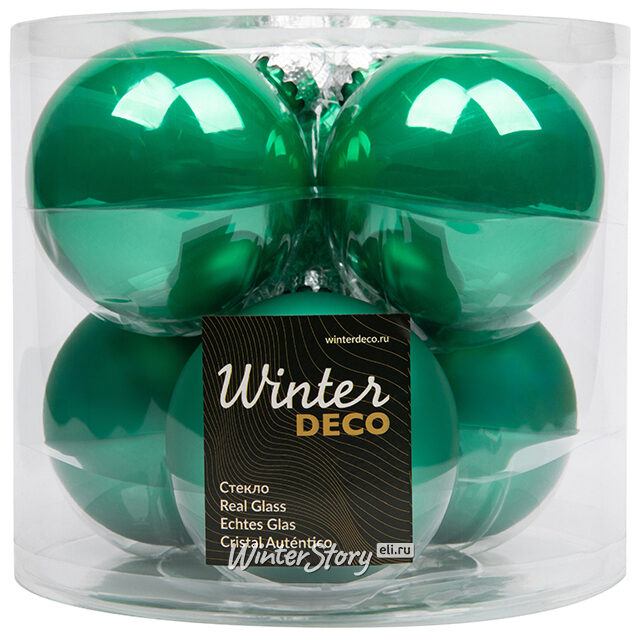 Набор стеклянных шаров 8 см изумрудно-зеленый mix, 6 шт Winter Deco