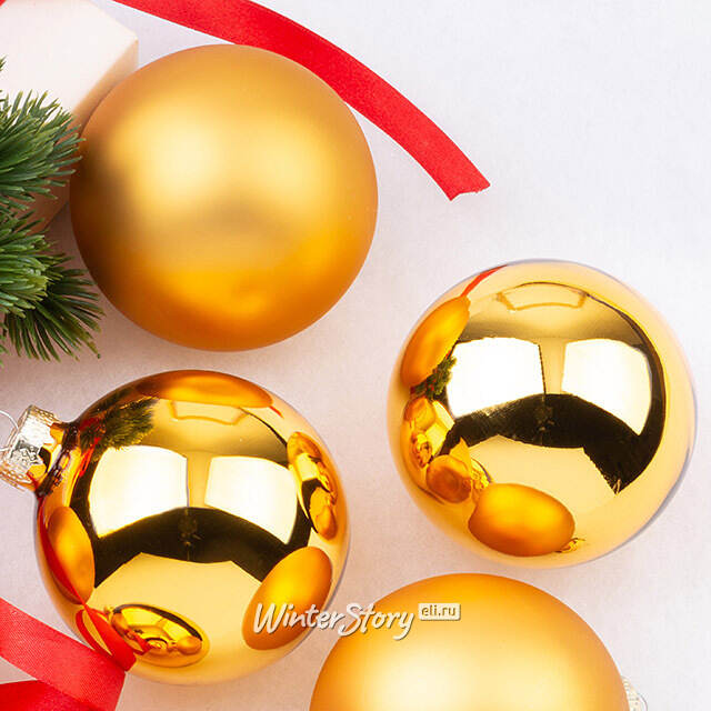 Набор стеклянных шаров 8 см ярко-золотой mix, 6 шт Winter Deco