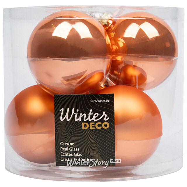 Набор стеклянных шаров 8 см оранжевый шелк mix, 6 шт Winter Deco