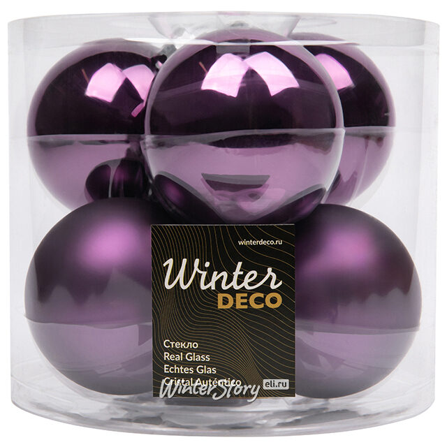 Набор стеклянных шаров 8 см пурпурный шелк mix, 6 шт Winter Deco