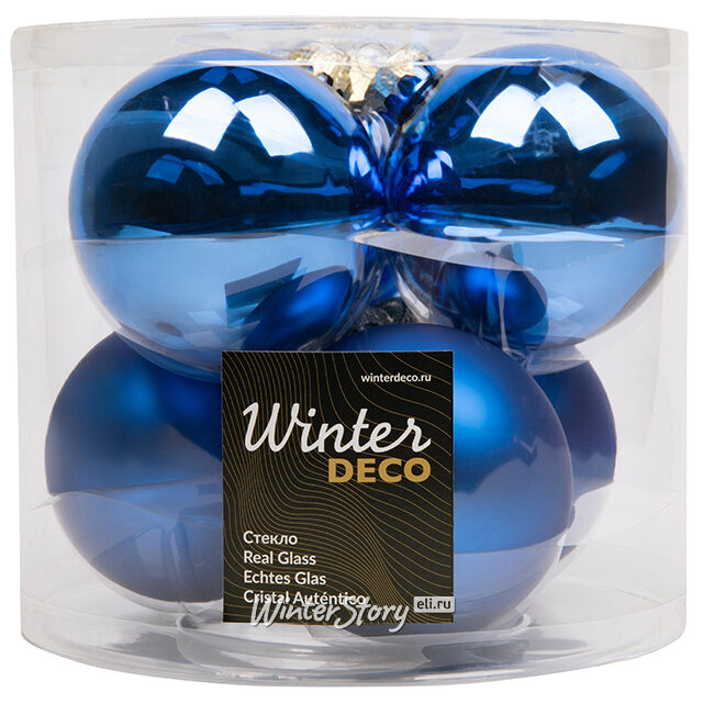 Набор стеклянных шаров 8 см синий королевский mix, 6 шт Winter Deco