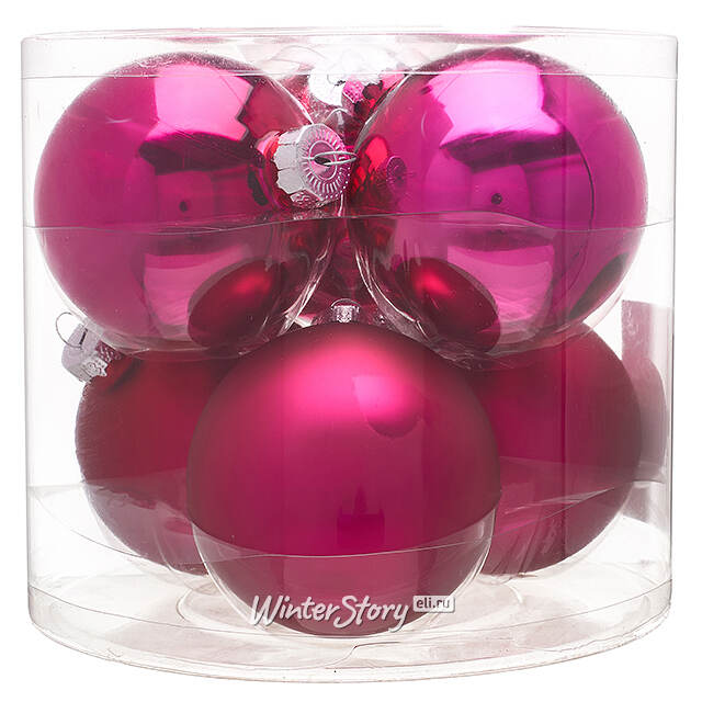 Набор стеклянных шаров 8 см, фуксия королевская mix, 6 шт Winter Deco