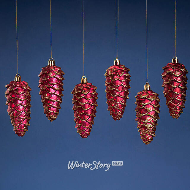 Елочная игрушка Шишка Monfalcone 11 см бордовая, 6 шт, пластик Winter Deco