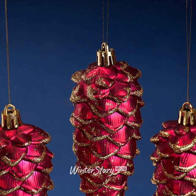 Елочная игрушка Шишка Monfalcone 11 см бордовая, 6 шт, пластик Winter Deco