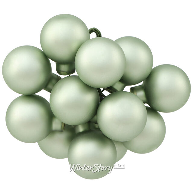 Гроздь из 12 стеклянных шаров на проволоке 2.5 см, мятный матовый Winter Deco