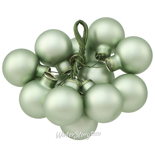 Гроздь из 12 стеклянных шаров на проволоке 2.5 см, мятный матовый Winter Deco