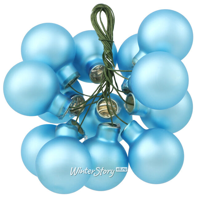 Гроздь из 12 стеклянных шаров на проволоке 2.5 см, голубой матовый Winter Deco