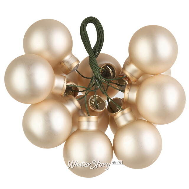 Гроздь из 12 стеклянных шаров на проволоке 2.5 см, перламутровый матовый Winter Deco