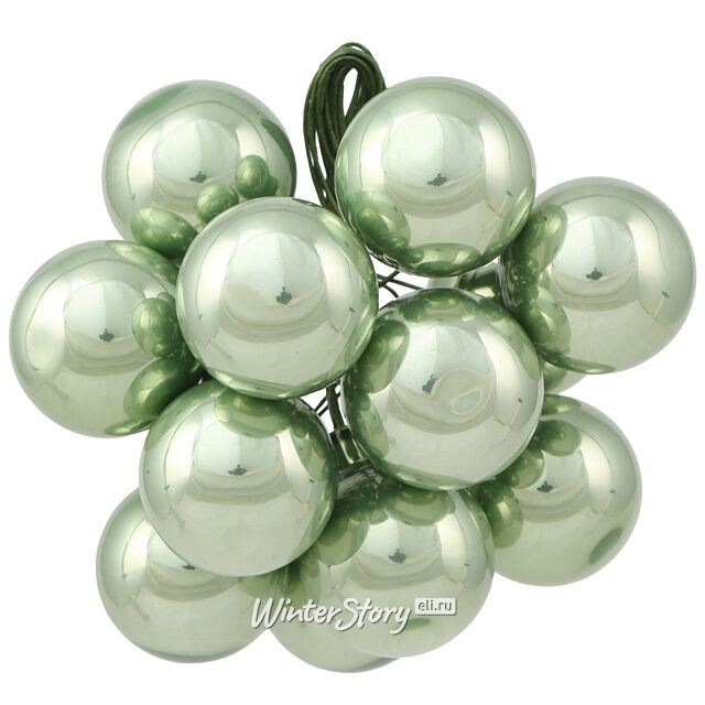 Гроздь из 12 стеклянных шаров на проволоке 2.5 см, шалфейный глянцевый Winter Deco