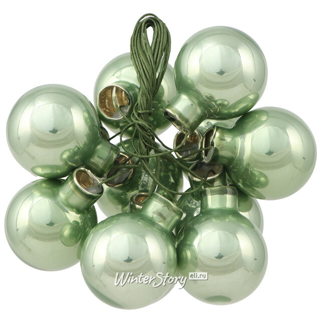 Гроздь из 12 стеклянных шаров на проволоке 2.5 см, шалфейный глянцевый Winter Deco