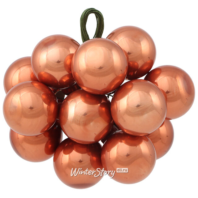 Гроздь из 12 стеклянных шаров на проволоке 2.5 см, коньячный, эмаль Winter Deco