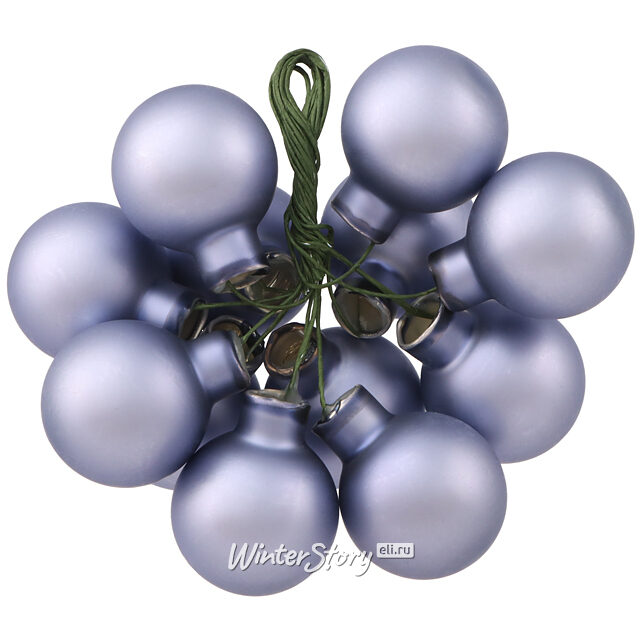 Гроздь из 12 стеклянных шаров на проволоке 2.5 см, светло-лиловый матовый Winter Deco