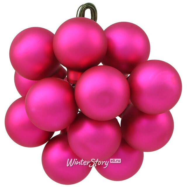Гроздь из 12 стеклянных шаров на проволоке 2.5 см, фуксия королевская матовая Winter Deco